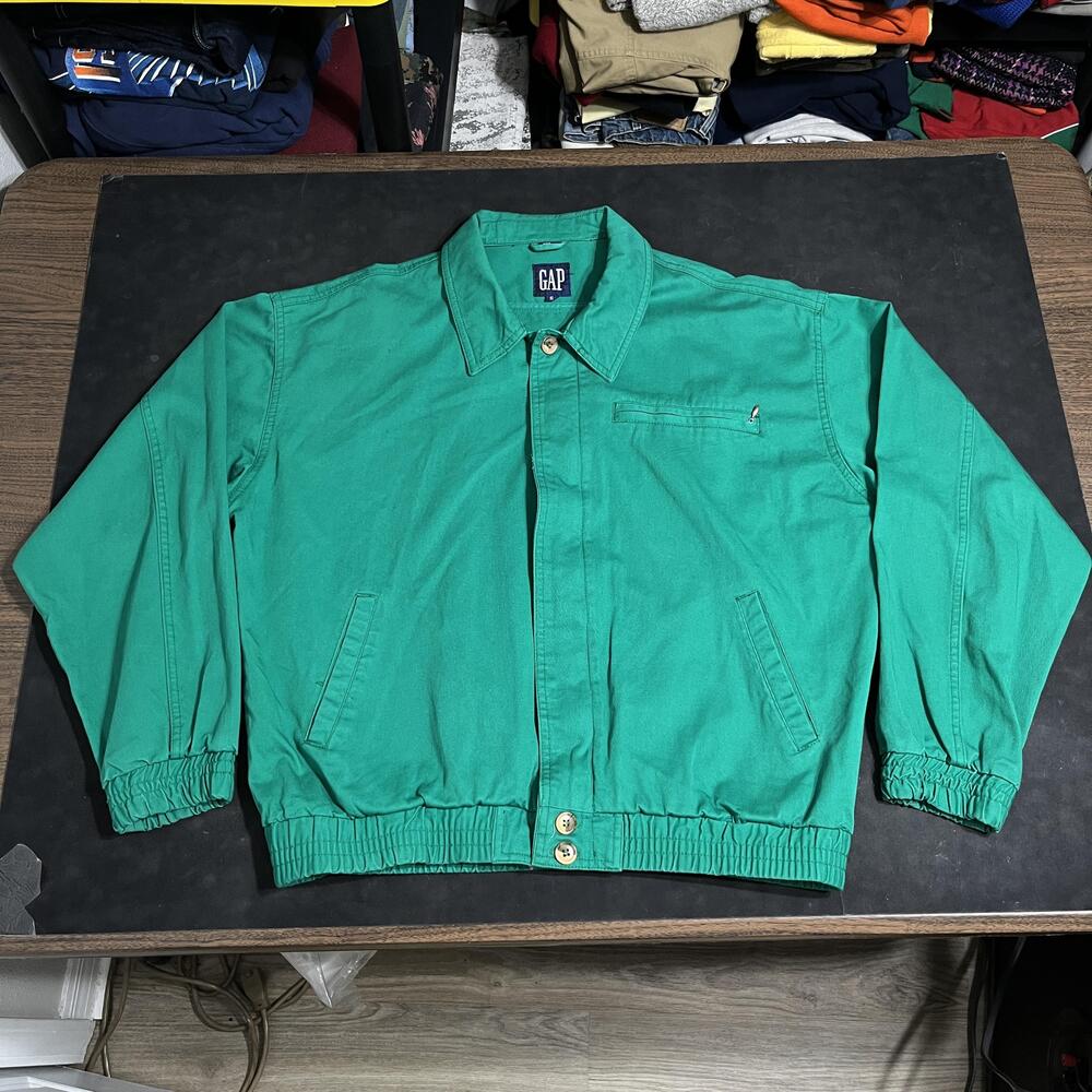 Vintage GAP Harrington Bomber Jacket Mens Small Green Canvas Polo Cotton Unlined